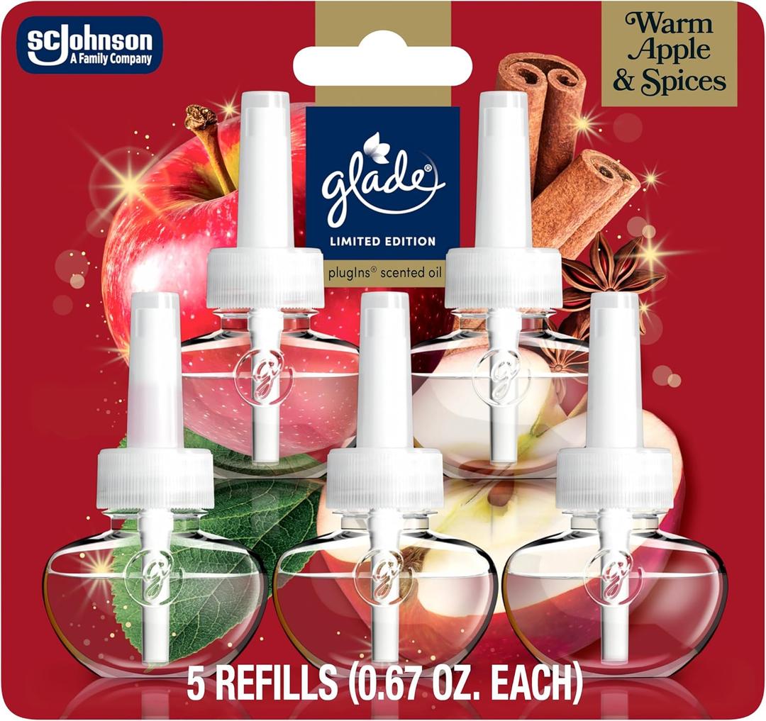 Glade PlugIns Refills Air Freshener, Warm Apple & Spices, Scented and Essential Oils for Home and Bathroom, 0.67 Fl Oz, 10 Count