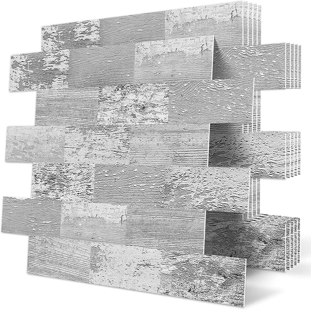 DEWOO Peel and Stick Backsplash Self Adhesive Wall Tile Farmhouse Retro Wood Look for Kitchen (10-Sheet, 13.5" x 11.4")