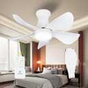 30 Inch Flush Mount Ceiling Fan with Light - Small Ceiling Fan with Light for Bedroom/Kids Room/Small Room - Low Profile Design - Indoor/Outdoor Use - 5 Blades White