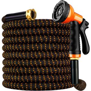 Expandable Garden Hose 100 ft with 10 Function Spray Nozzle, Flexible, Kink Free, Leak-Proof, Ultra Lightweight Retractable Stretch Water Hose 100ft for Yard, Lawn, Car Wash and Outdoor
