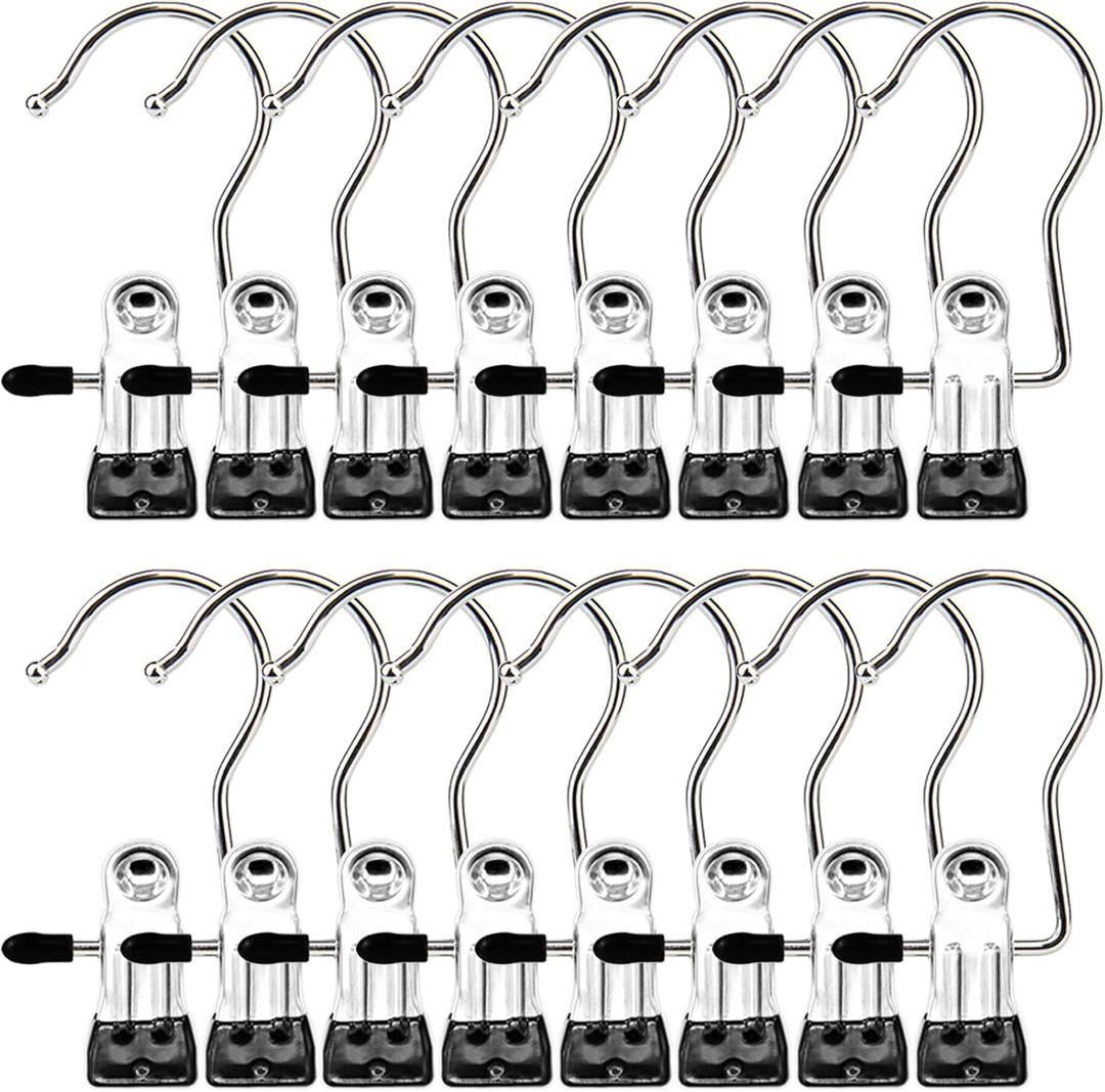 Boot Hangers Clips, 16 Pack Laundry Hooks Hanging Clips Clothes Pins Closet Hanger Organizer Clamps Socks Towel Clips Heavy Duty Clothespins Bulk Hanger Clips for Closet Travel Pants Socks Handbags (Black)