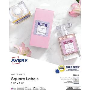 Avery Printable Blank Square Labels, 1.5" x 1.5", Matte White, 600 Customizable Labels (22805)