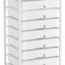 Storage Cart with 8 Drawers, Utility Cart with White Drawers and Wooden Tabletop, Craft Cart, Teacher Organization for Classroom,White