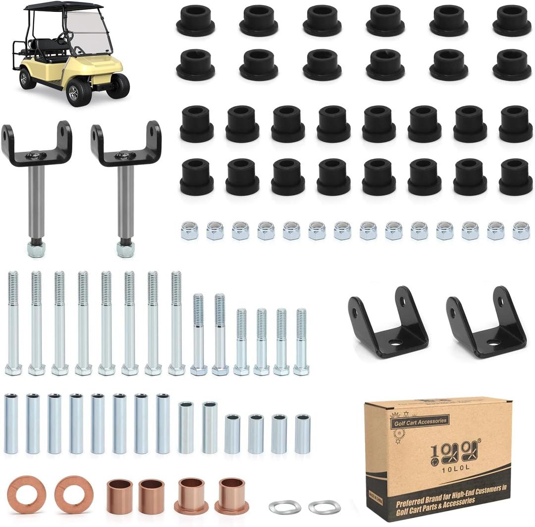 10L0L Golf Cart Deluxe Front and Rear End Repair Kit for Club Car DS 1992-Up Gas & Electric Models with Kingpins/Delta A Arm Bushings/Front & Rear Leaf Spring Bushings and Bolts/Clevis