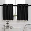 Pickluc Black Cafe Curtain (Half Window Curtain) 30 Inches Length, Rod Pocket Small Kitchen Curtain, Short Blackout Curtain for Small Window, 30" Wide and 30" Long, 2 Panels