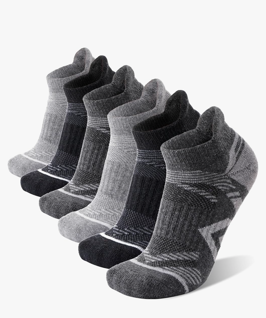 ANTSANG 6 Pairs Merino Wool Ankle Hiking Running Socks Compression Thick Cushion Breathable No Show Socks for Men Women L
