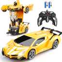 Blackma Remote Control Car - Transform, One-Button Deformation & 360Rotating Drifting, Transform Robot RC Car with LED Light, Toy Gifts for 4 5 6 7 8 9 10 11 12 Years Old Boy (Yellow)