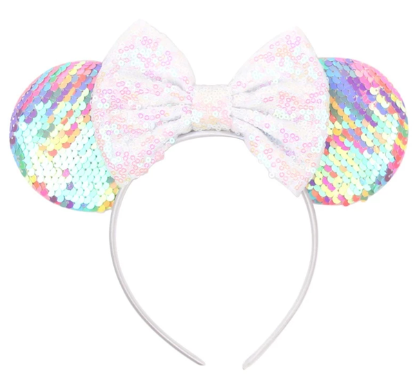Mouse Ears Headbands, Sequin Pink Mice Ears for Women Girls, Shiny Bow Headband for Cosplay Costume Party Decorations