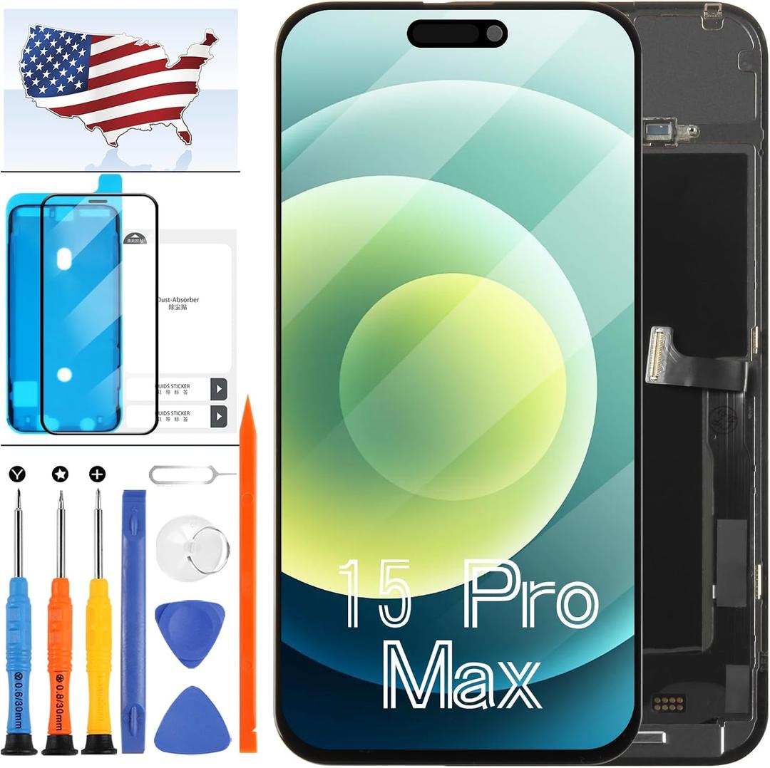 A-MIND for iPhone 15 Pro Max Screen Replacement Kit, 6.7 Inch Full HD LCD Display 3D Touch Digitizer Assembly with Repair Tool, Waterproof Seal, Screen Protector -Compatible A2849 A3105 A3106 A3108