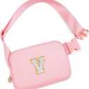 Uygafly Belt Bag Crossbody Bags for Girls Women - Gifts for 8 9 10 11 12 13 Year Old Girl - Teen Birthday Gifts - Small Waist Packs Trendy Kids Fanny Pack - Initial White V,Pink Bag