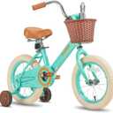 JOYSTAR Vintage Kids Bike with Training Wheels & Basket, 12 14 16 Inch Girls Bike for 2-7 Years Old, Children Bicycles, Multiple Colors (Green)