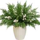 40Pcs Christmas 3D Artificial Pine Branches and Holly Berry Picks, 12.6 Inch Real Touch Faux Cedar Stems Fake Foliage Greenery Sprigs for Vase DIY Crafts Wreath Garland Holiday Decor (40, White Berry)