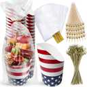 Charcuterie Cups With Sticks - [50 Cups + 200 Picks + 50 Bags & Ties] -14 oz Kraft Charcuterie Cups with Cocktail Picks (3 Types) - Disposable Paper Appetizer Cups - Popcorn Boxes - French Fry Holder