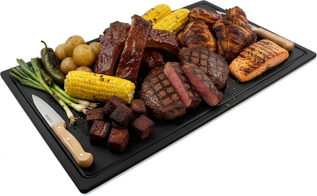 Thirteen Chefs Extra Large 30 x 18 Inch Grooved Cutting Board - Carving Meat, BBQ, Fish, Meat and Game 1/2 Inch Thick Black HDPE Plastic, 10 pounds