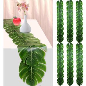 6 Pcs Artificial Palm Leaves Table Runners 72 Inch, Tropical Palm Leaves Table Runner Faux Leaf Table Cloth for Wedding Hawaiian Luau Theme Party Supply Summer Table Wall Decorations
