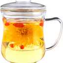 CNGLASS Glass Tea Cup with Removable Infuser and Lid,10oz Thickened Glass Infuser Mug,Borosilicate Glass Mug for Loose Leaf Tea,Teabags (Clear)