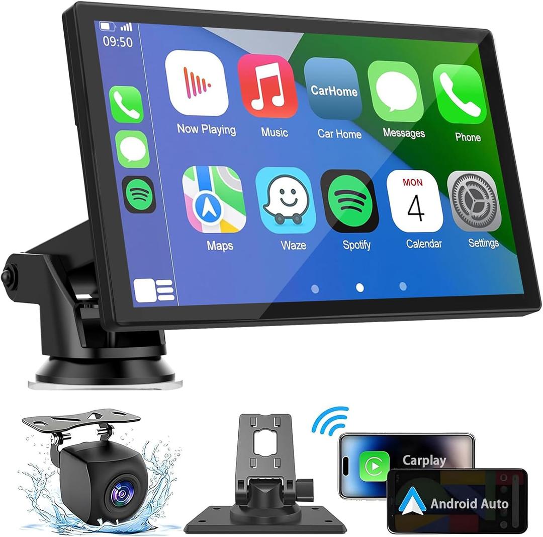 Hieha Wireless Carplay Screen for Car, 7" HD Portable Touchscreen Car Stereo with Apple CarPlay & Android Auto,Mirror Link,Backup Camera,Bluetooth,GPS Navigation,AUX for All Vehicles