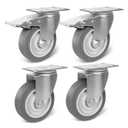 4 Inch Caster Wheel, Rubber Wheels Silent Castor- Set of 4 Heavy Duty Caster Wheels with Brake 1600Lbs, Industrial Plate Casters Wheels for Cart Furniture Workbench (2 Brake & 2 Swivel)