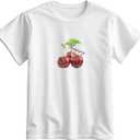 Women's Cute Cherry Shirt: 100% Cotton Cute 3D Graphic Print Summer Tops (White)