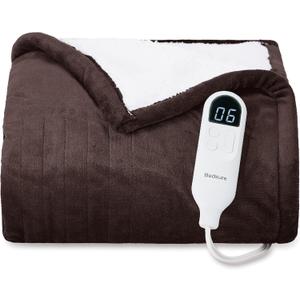 Bedsure Heated Blanket Throw Blanket - Fast Heating Electric Blanket, Soft Flannel Heated Throw with 4 Time Settings, 6 Heating Settings, Warm Gifts for Grandma Granpa (50x60 inches, Brown)