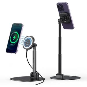 VRIG Magnetic Wireless Charger Phone Stand 360Rotation Desktop Phone Holder Adjustable Cell Phone Stand for iPhone 17/17pro/16/15/14/13 Series Foldable Wireless Charging Station for Android/AirPod