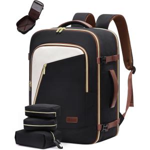 LOVEVOOK Travel Backpack for Women, 40L Carry on Backpack for Airplanes, Large TSA Personal Item Travel Bag Fits 17.3" Laptop, Water-Resistant Business Weekender Back Pack, 4Pcs (Black-white-brown)