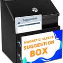 Metal Donation Box with Key Lock Magnetic Acrylic Sign Holder Suggestion Box Wall Mounted with 2 Iron Keys ballot box Cash Collection Safe Ballot Container (Black,8.4*5.8*6.9 Inch*1)