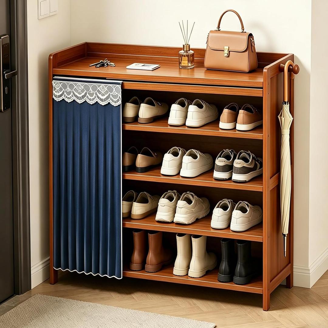 5 Tier Shoe Rack Bamboo Shoe Shelf Storage Organizer Shoe Stand for Closet, Entryway, Hallway, Bathroom and Living Room, Natural