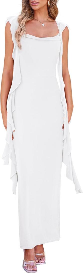 PRETTYGARDEN Women's 2026 Summer Wedding Guest Dress Sleeveless Ruffle Formal Cocktail Party Maxi Bodycon Dresses (S)