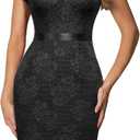 Miusol Women's Retro V Neck Elegant Floral Lace Short Sleeve Cocktail Dress (Black), S