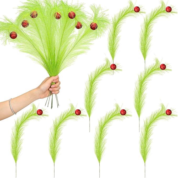 8 Pcs Christmas Tree Picks Decoration 18 Inch Red Green Curly Tree Topper Xmas Artificial Stems for Christmas Tree Decor Vase Fillers Home Wreath Crafts