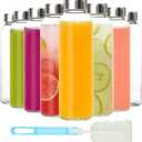 KEYWING 8Pack Glass Juice Bottles with Lids, 18oz Clear Juicing Bottle with Reusable Glass, Leak Proof Water Bottles with Airtight Stainless Steel Cap for Juice, Beverage, Smoothies, Tea, Coffee