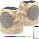Rock Speakers Outdoor Waterproof Solar Set of 2 Rock Speaker Bluetooth Wireless Bass Solar Powered Garden Speakers with TWS Pair&RGB Colors&DC Charge for Outside Patio Deck BBQ
