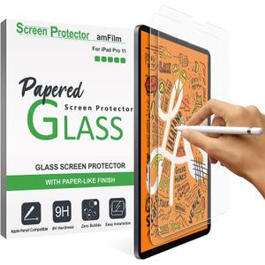 AmFilm 2-Pack PAPERed Glass Screen Protector compatible with iPad Pro 11, iPad Air 5/4 (2020/2022), Tempered Glass Screen Protector with a Paper-Matte Finish