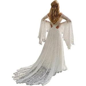 Women's Wedding Dresses Boho for Bride with Long Sleeves Plus Size Lace Beach Bridal Gowns Bohemian Wedding Gowns, Size US22W