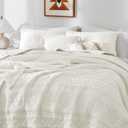WDCOZY Boho Ivory Oversized California Cal King Size Quilt Bedding Sets with 2 Pillow Shams, Cream White Farmhouse Lightweight Soft Bedspread Coverlet for All Season, 3 Pieces