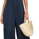 Dokotoo Womens Casual Jumpsuits Front Pocket Loose Elasticity Straps Overalls One Piece Sleeveless Wide Leg Pant Romper (Large, Navy Blue)