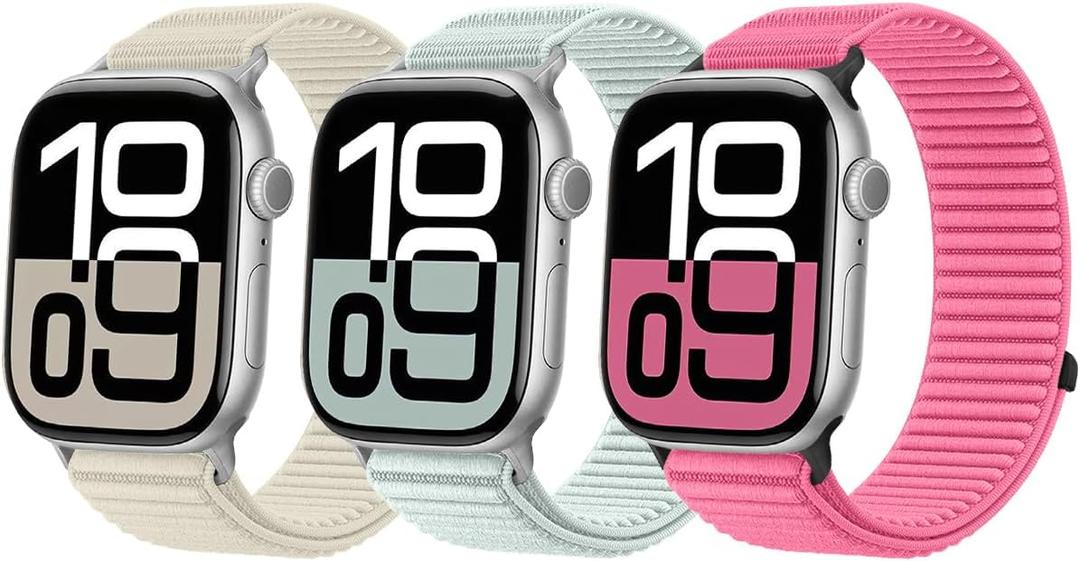 Nylon Loop Sport Band Compatible with Apple Watch Band 38mm 40mm 41mm 42mm 44mm 45mm 46mm, Soft Adjustable Replacement Strap for iWatch SE 3/ SE 2/ SE/Series 11 10 9 8 7 6 5 4 3 2 1 for Women Men