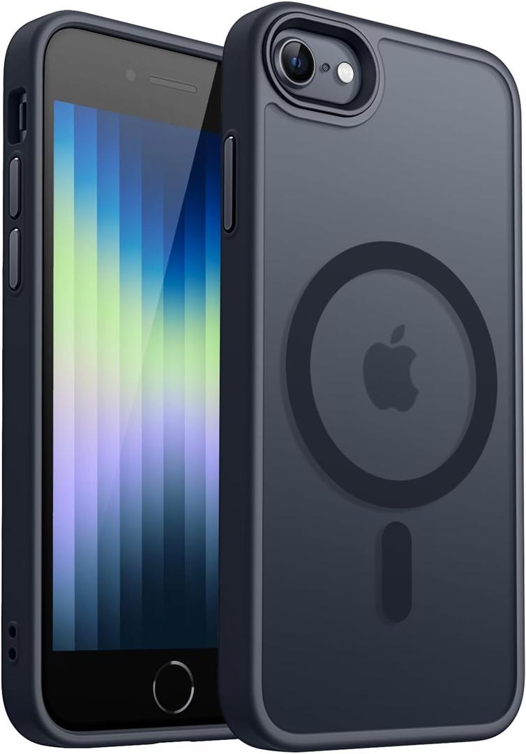 CANSHN Magnetic Case for iPhone SE/8, Built in Magnets Compatible with MagSafe, Translucent Matte Back Phone Cover for iPhone 8/SE 2/3 (4.7") Frosted Black