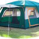 KTT Extra Large Tent 10-12-14 Person(A),Family Cabin Tents,2 Rooms,3 Doors and 3 Windows with Mesh,Straight Wall,Waterproof,Double Layer,Big Tent for Outdoor,Picnic,Camping,Family Gathering (Green)