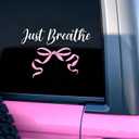 Just Breathe Customize Car Decal Pink Bow Aesthetic | Accessories Decals, Vinyl Waterproof Bumper Sticker for Mom Dad Friend