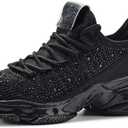 BELOS Women's Rhinestone Mesh Slip On Walking Shoes Fashion Breathable Spakle Glitter Sneaker (8.5)