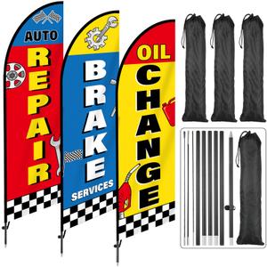 3 Pack Auto Repair Shop Feather Flag 11 FT Automotive Service Brake Swooper Flag Oil Change Advertising Banner Sign with Pole for Business Mechanics Automotive Car Repair Fix Mend Shops Store Supplies