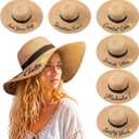 Berlune 6 Pcs Embroidered Straw Hats Wide Brim Summer UPF 50+
