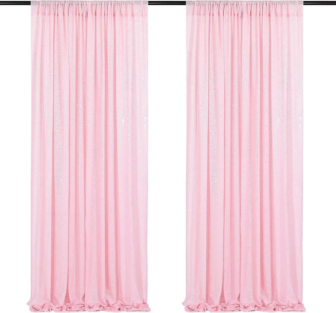 Pink Sequin Backdrop Curtains-2 Panels 2FTx8FT Pink Backdrop for Valentines Day, Glitter Party Decorations Background Drapes for Wedding Birthday Anniversary Graduation Photo Booth Decor