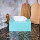 PEMAR Rectangular Lacquer Tissue Box, Handmade Rectangle Tissue Holder Decorative Napkin Dispenser Organizer Rustic Farmhouse Vintage Decor (Aqua)