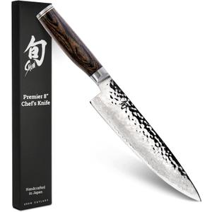 Shun Premier 8" Chef's Knife, Handcrafted Japanese Kitchen Knife for Professional and Home Chefs, VG-MAX Core with Damascus Stainless Steel Cladding, Pakkawood Handle