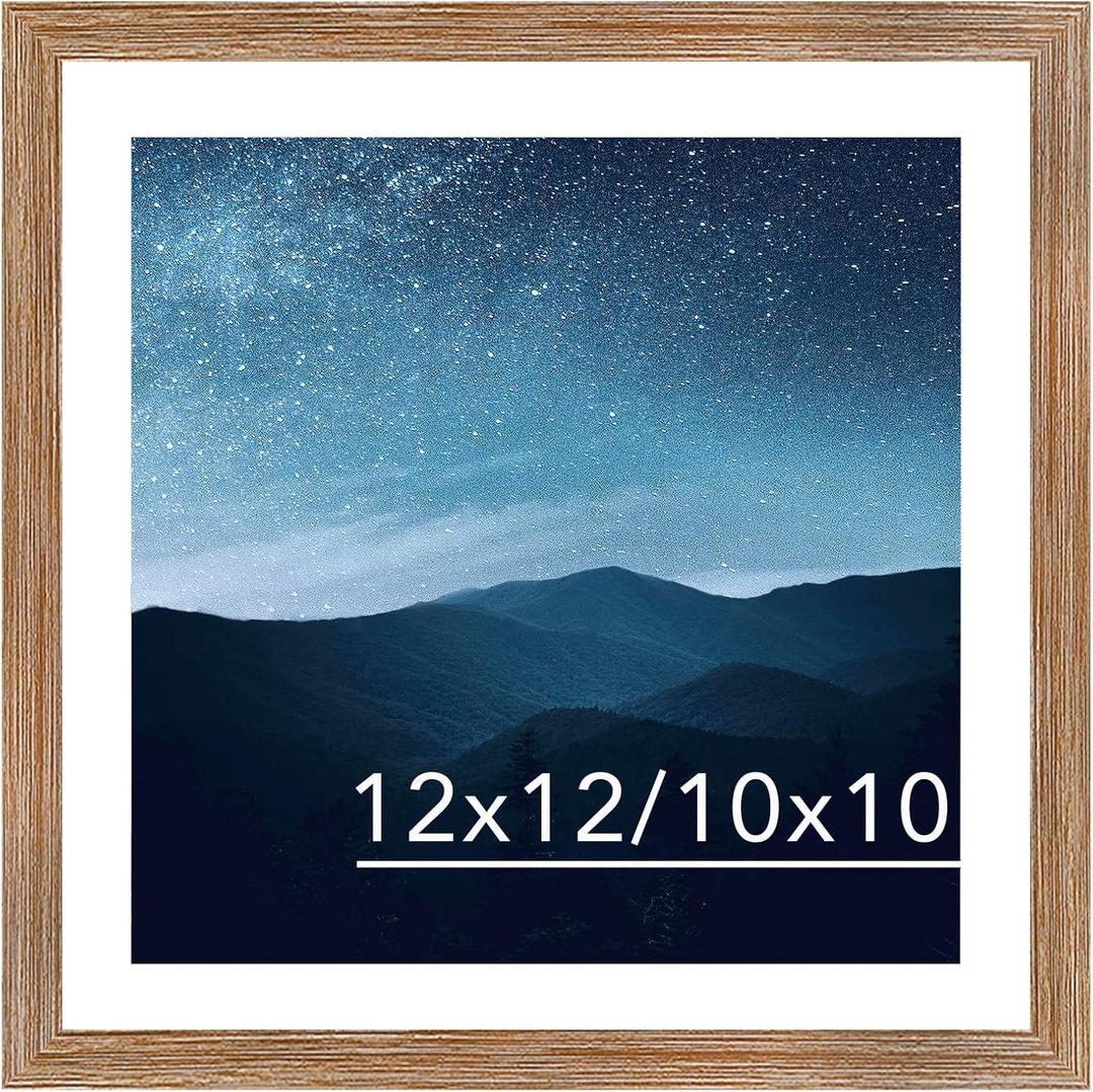 JCJMY 12x12 Picture Frame Rustic Brown With 10x10 Mat for 30x30cm Diamond Art Painting, Display Photo 10x10 With Mat or 12x12 Without, Wall Hanging Large Frame With Plexiglass