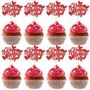 2 x Gyufise 36Pcs Happy Valentine's Day Cupcake Toppers with Heart Glitter Sweet Love Theme Valentine's Day Cupcake Food Picks Valentine's Day Theme Birthday Party Cake Decorations Supplies Red