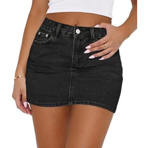 MONCCIZA Women’s Denim Jean Skirt Mini Y2K Low Waisted Casual Cute Skirts with Pockets Black, S